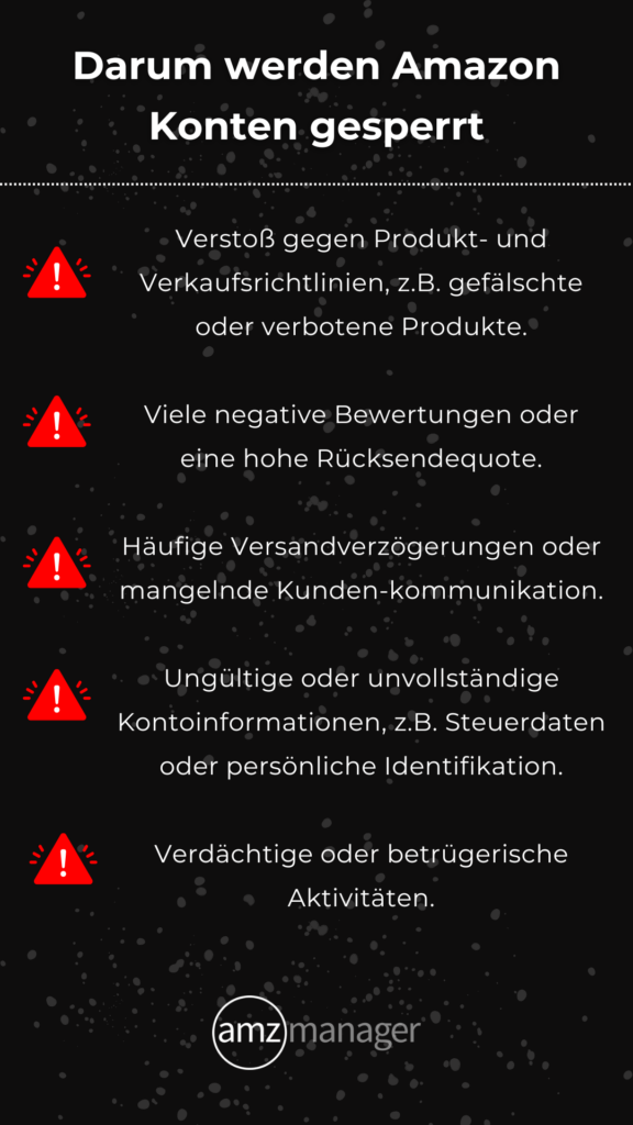 Infografik darüber, warum ein Amazon Konto gesperrt wird (mobil).